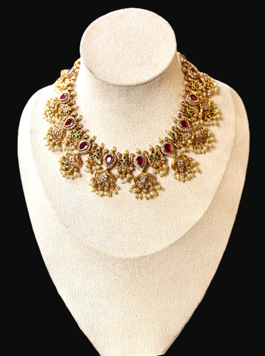 Rudrakshi Ruby Emerald Necklace Set