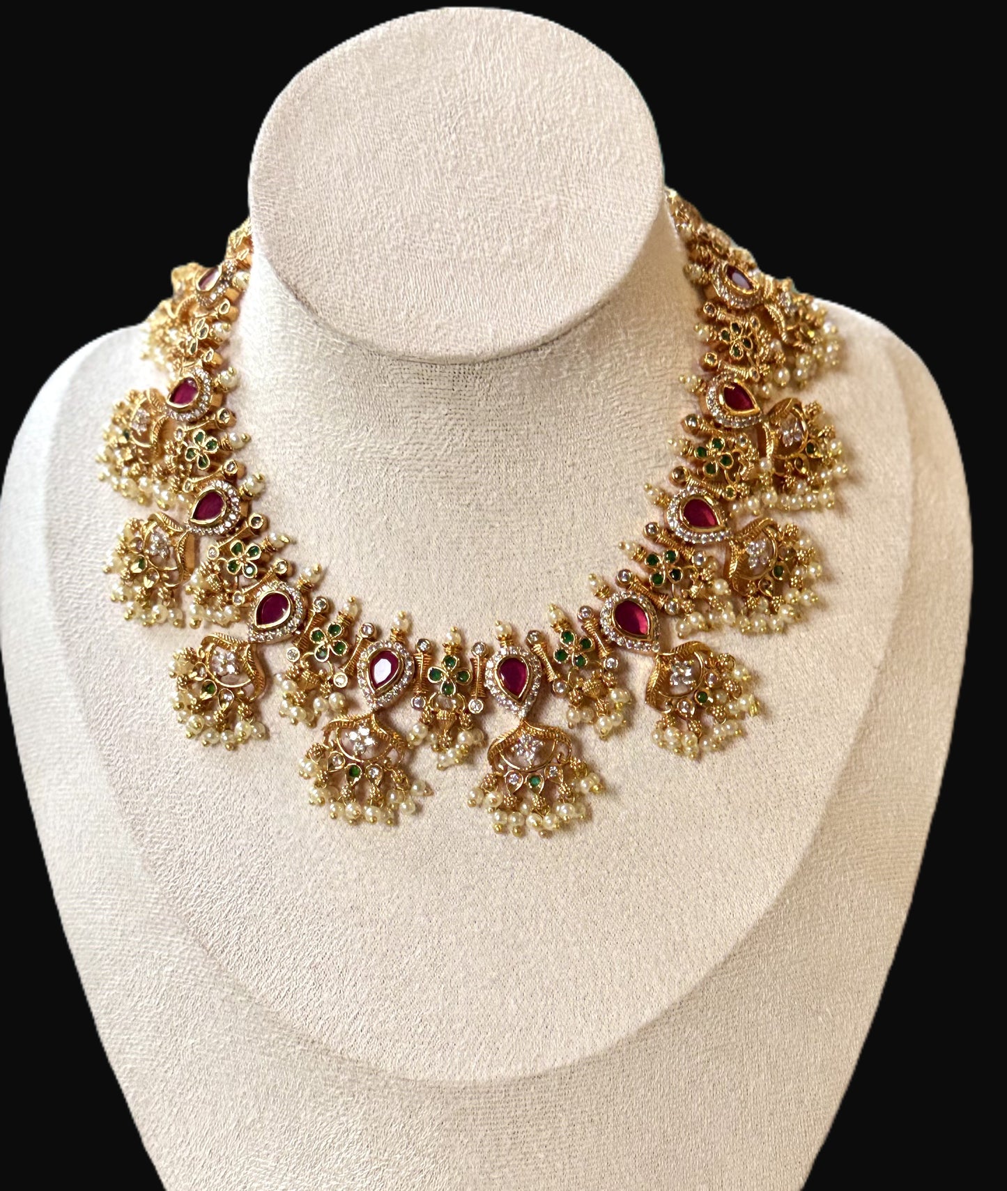Rudrakshi Ruby Emerald Necklace Set