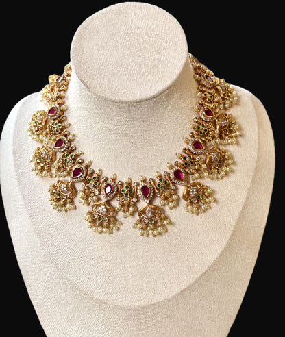Rudrakshi Ruby Emerald Necklace Set