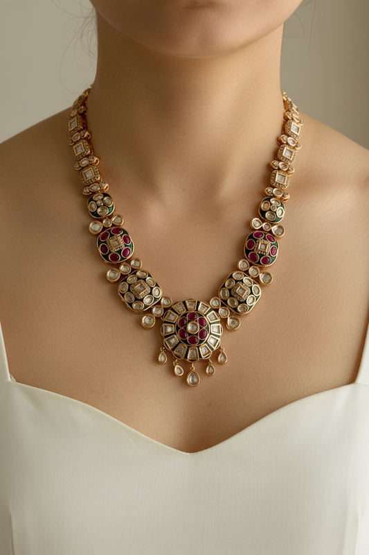 Gold Kamalika Charm Kundan Jewellery Set