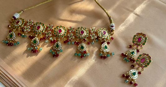 Multicoloured Rangratan Jadau Choker Set