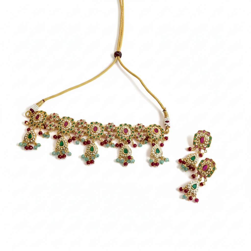 Multicoloured Rangratan Jadau Choker Set