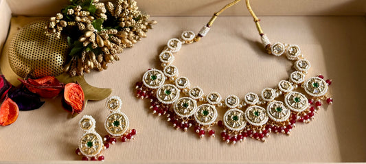 White Sitara Medallion Choker Set