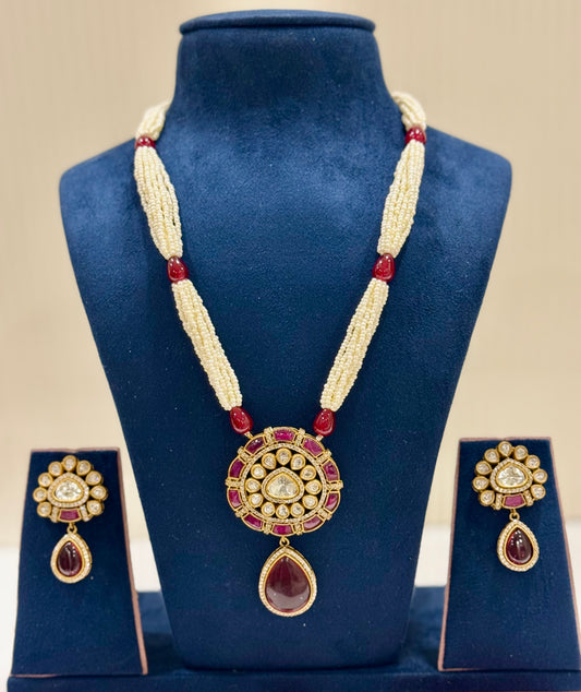 Garnet Red Noorika Pearl Jewellery Set