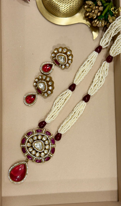 Garnet Red Noorika Pearl Jewellery Set