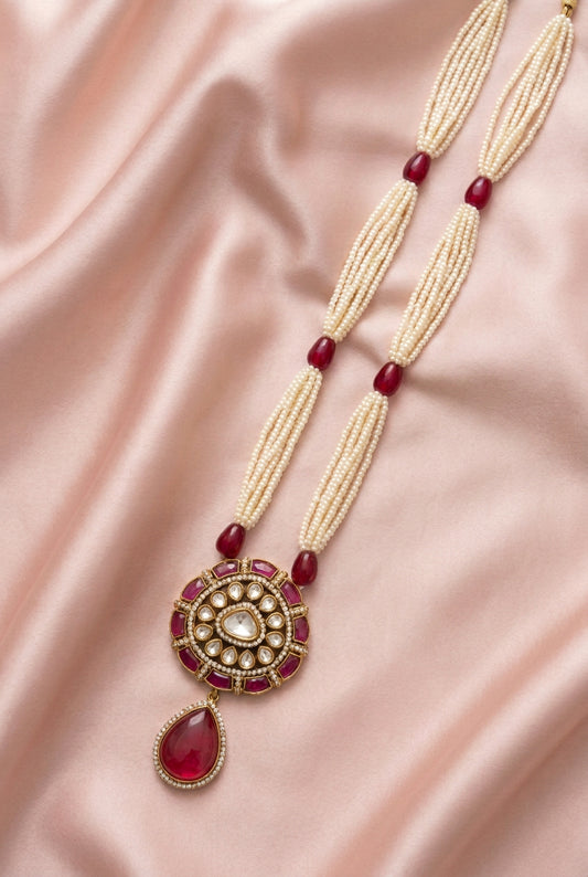 Garnet Red Noorika Pearl Jewellery Set
