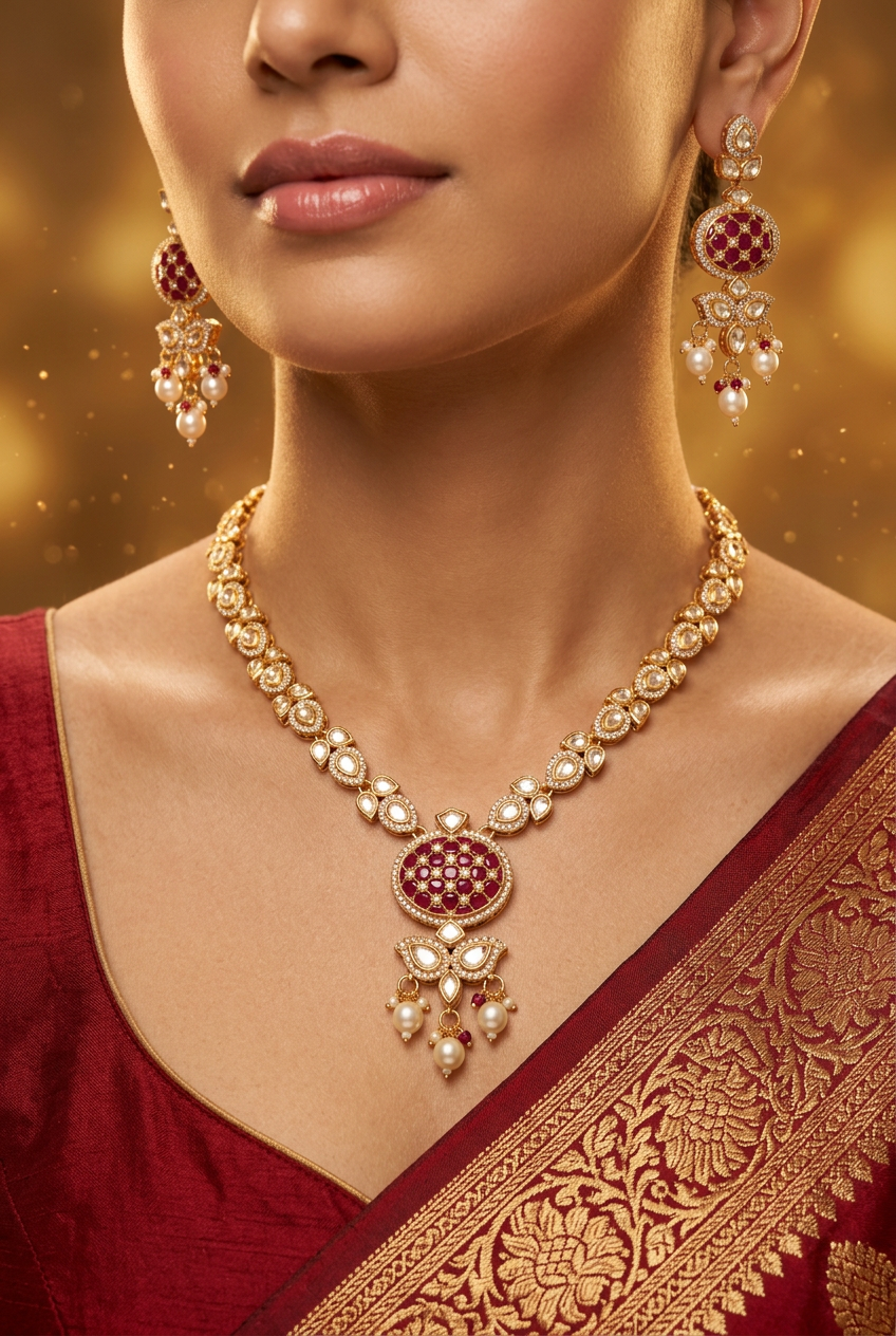 Ravya Ruby Drop Jewellery Set