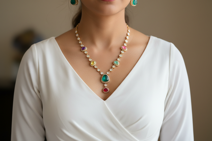 Multicoloured Rang Velvet Jewellery Set