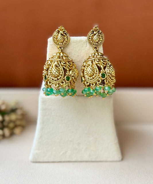 Amara Green Nakshi Jhumkas