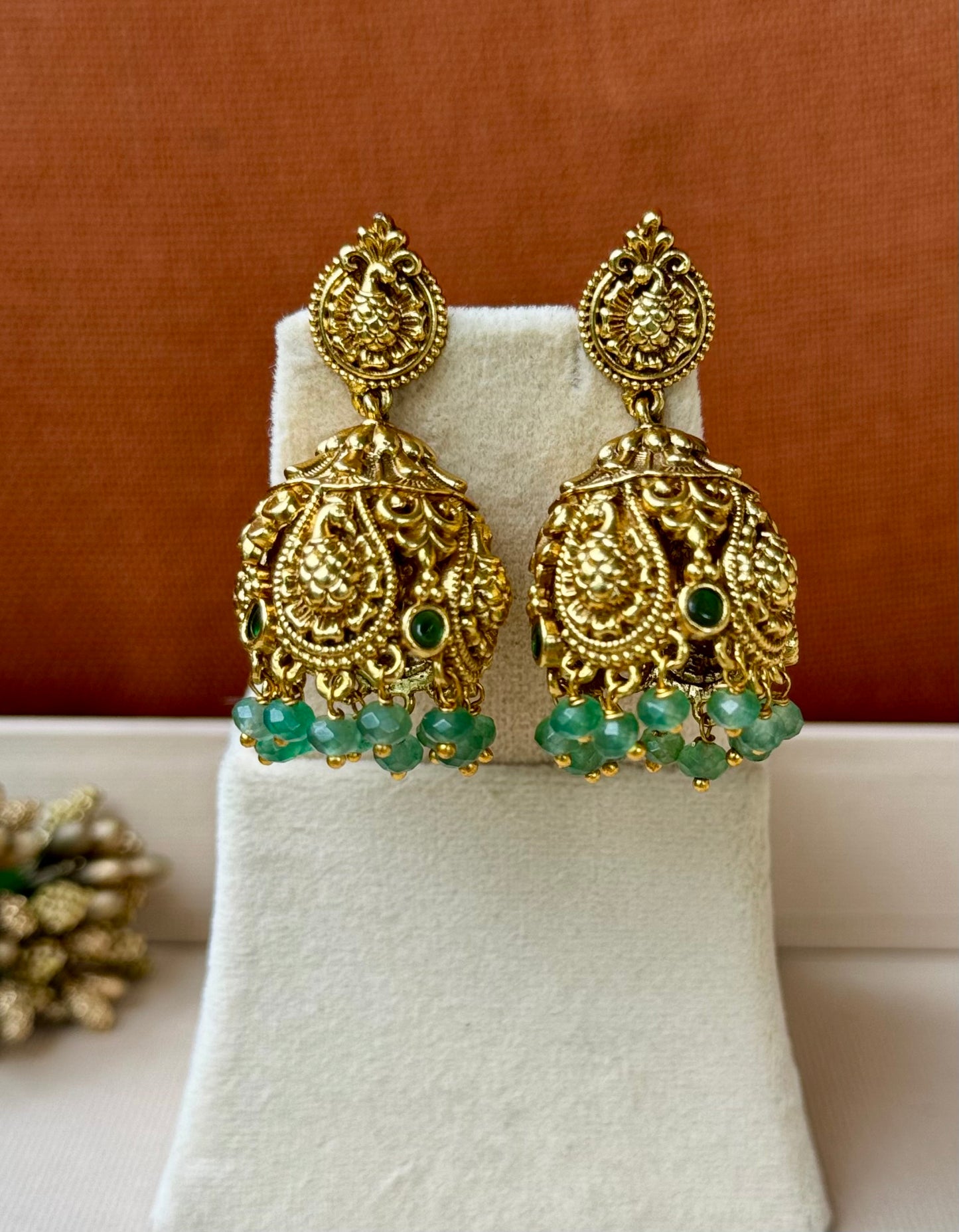 Amara Green Nakshi Jhumkas
