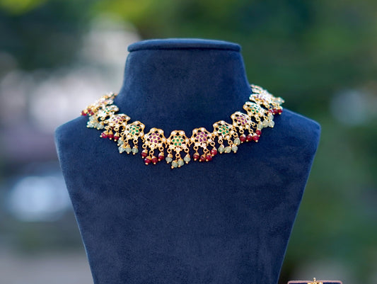Multicoloured Mughal Jadau Necklace Set