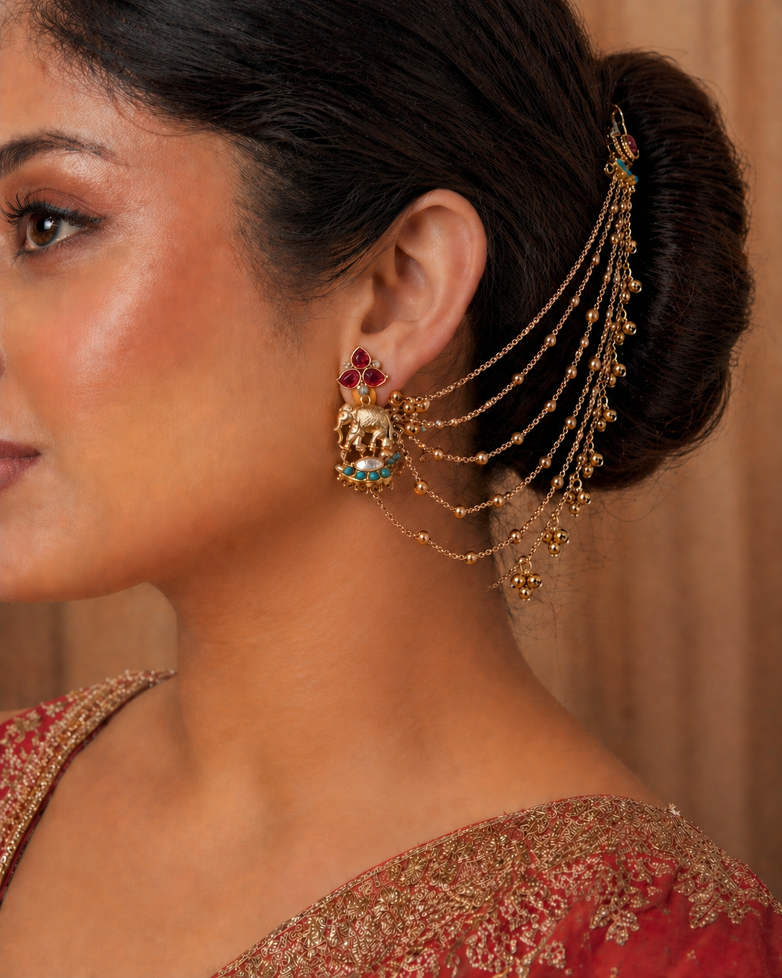Gajra Noor Earrings cum Kaan Chain