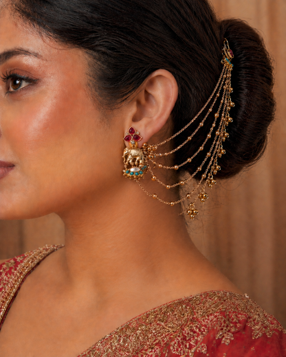 Gajra Noor Earrings cum Kaan Chain