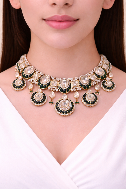 Green Zohra Kundan Necklace Set