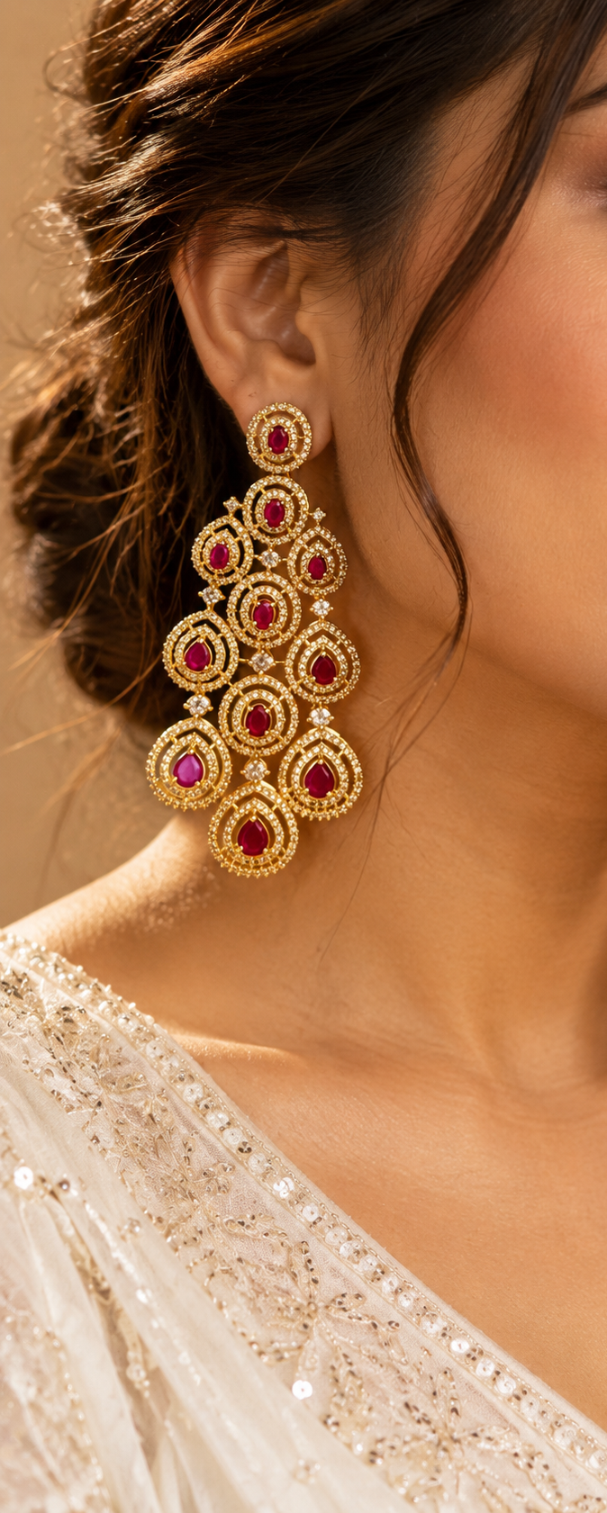 Ruhira Ruby American Diamond Statement Earrings