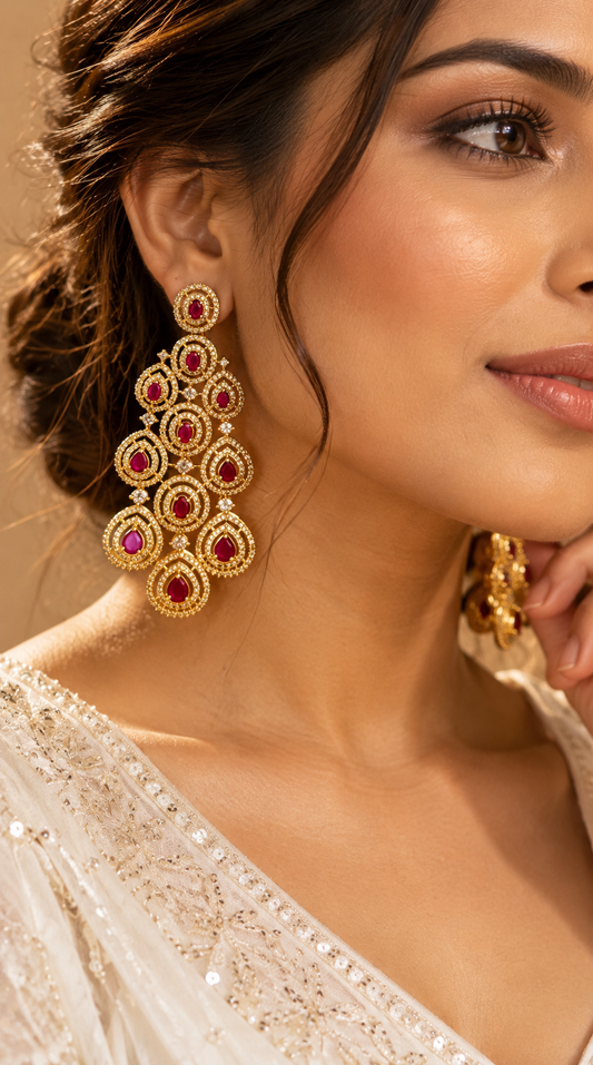 Ruhina Ruby American Diamond Statement Earrings