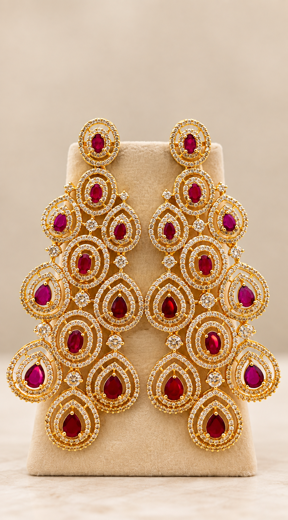 Ruhira Ruby American Diamond Statement Earrings