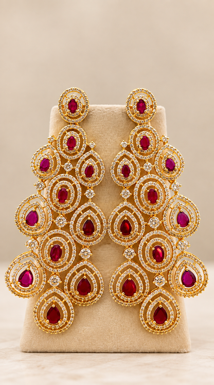 Ruhira Ruby American Diamond Statement Earrings