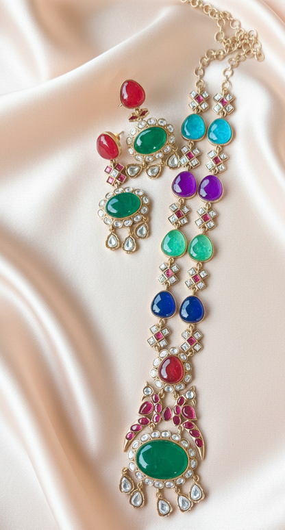 Meher Multicoloured Stones Pendant Set