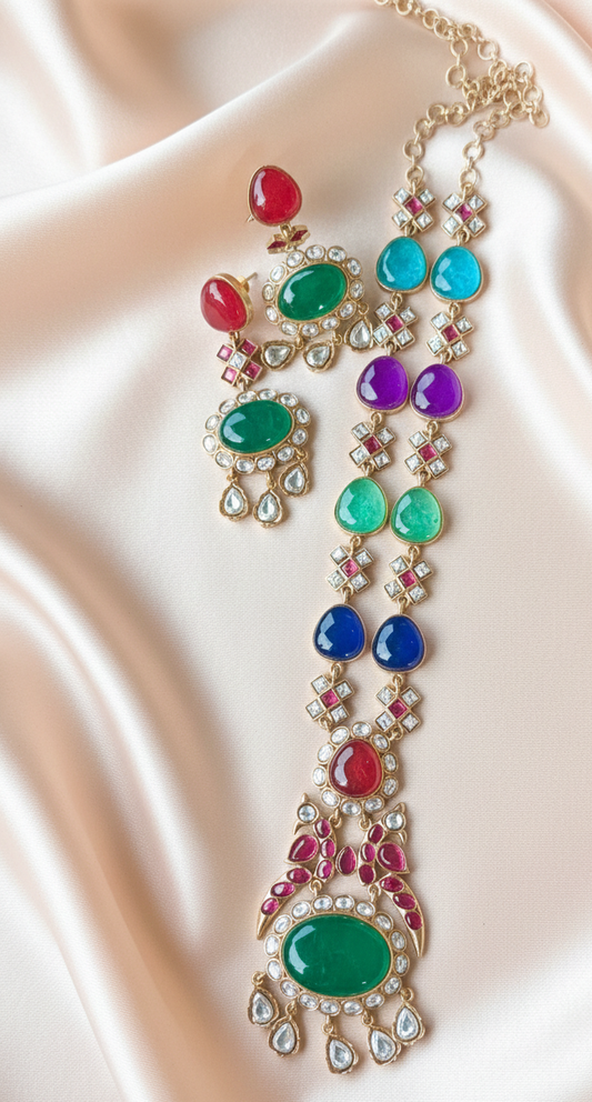 Meher Multicoloured Stones Pendant Set
