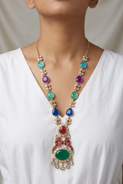 Meher Multicoloured Stones Pendant Set