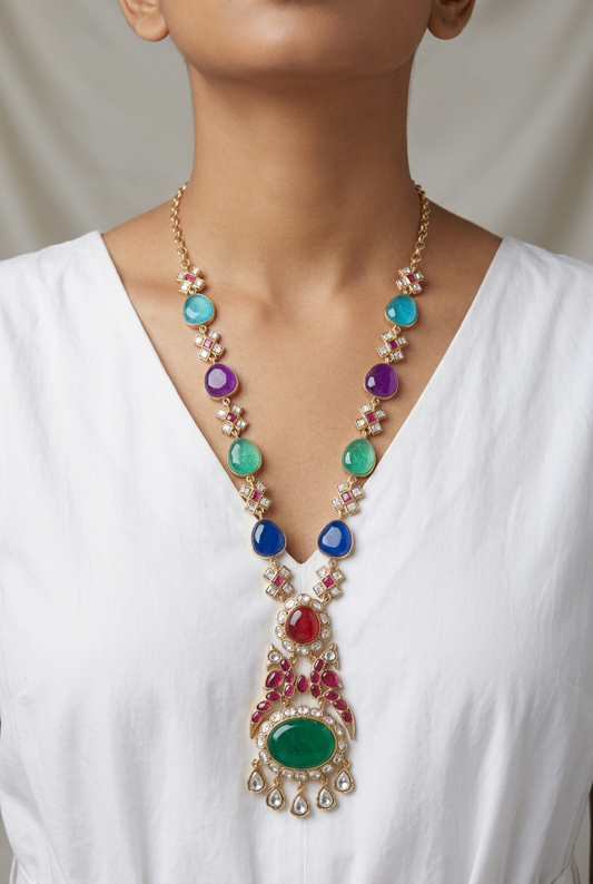 Meher Multicoloured Stones Pendant Set