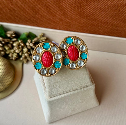 Navya Feroza Coral Polki Studs