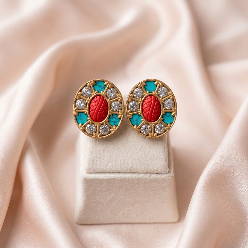 Navya Feroza Coral Polki Studs
