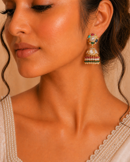 Saanjh Navratan Jhumka Earrings