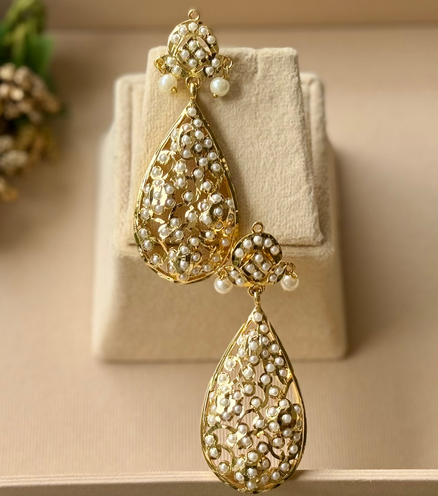 Gulmohar Drop Pearl Earrings