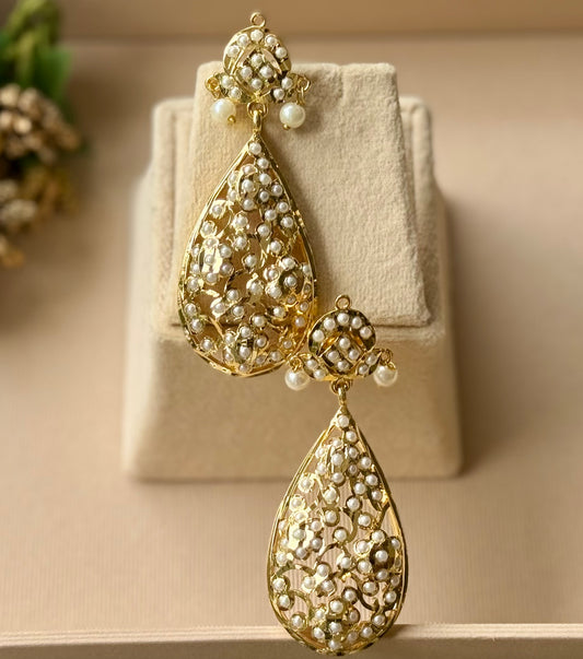 Gulmohar Drop Pearl Earrings