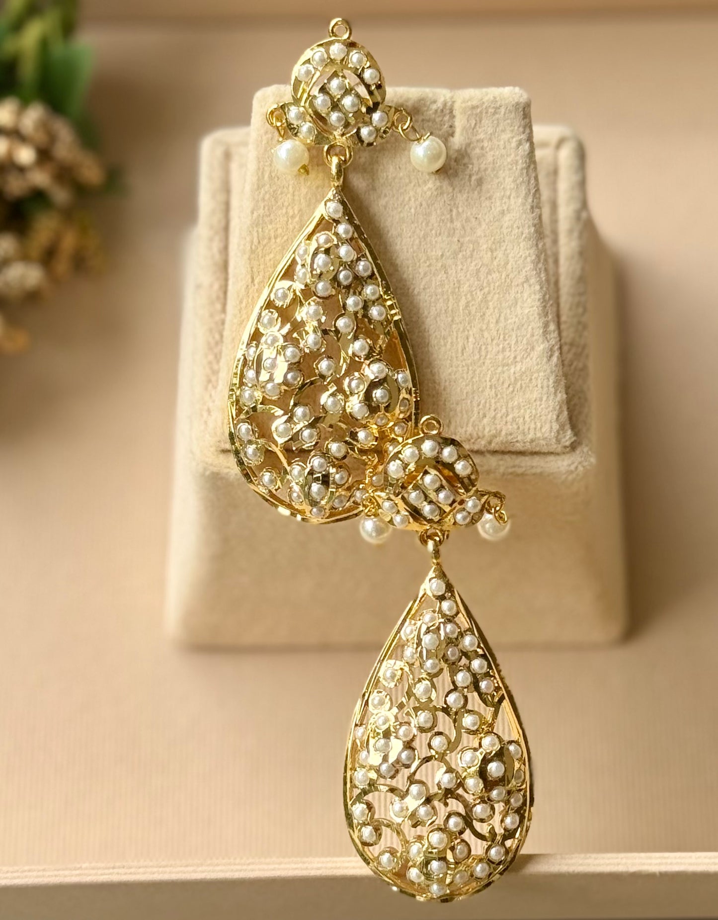 Gulmohar Drop Pearl Earrings