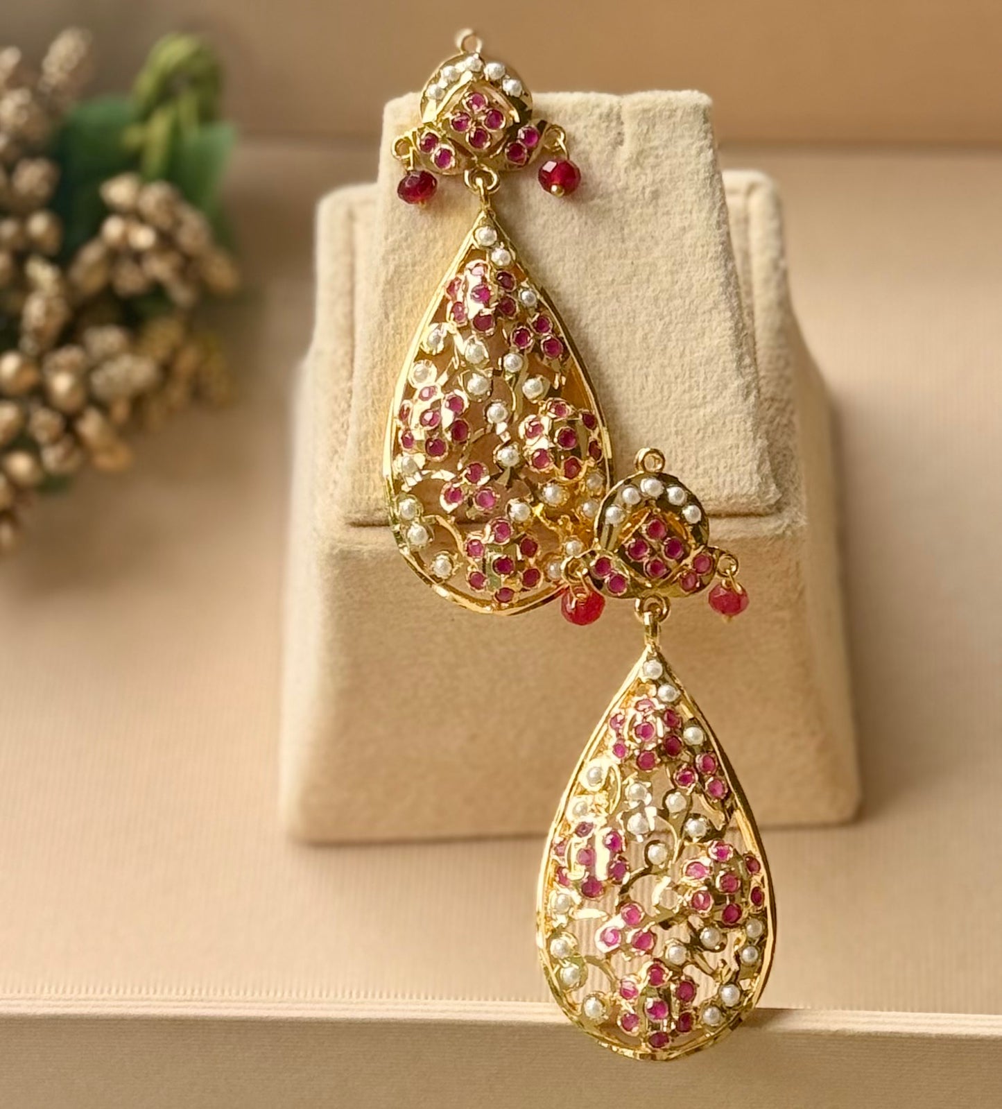Gulmohar Drop Ruby Earrings