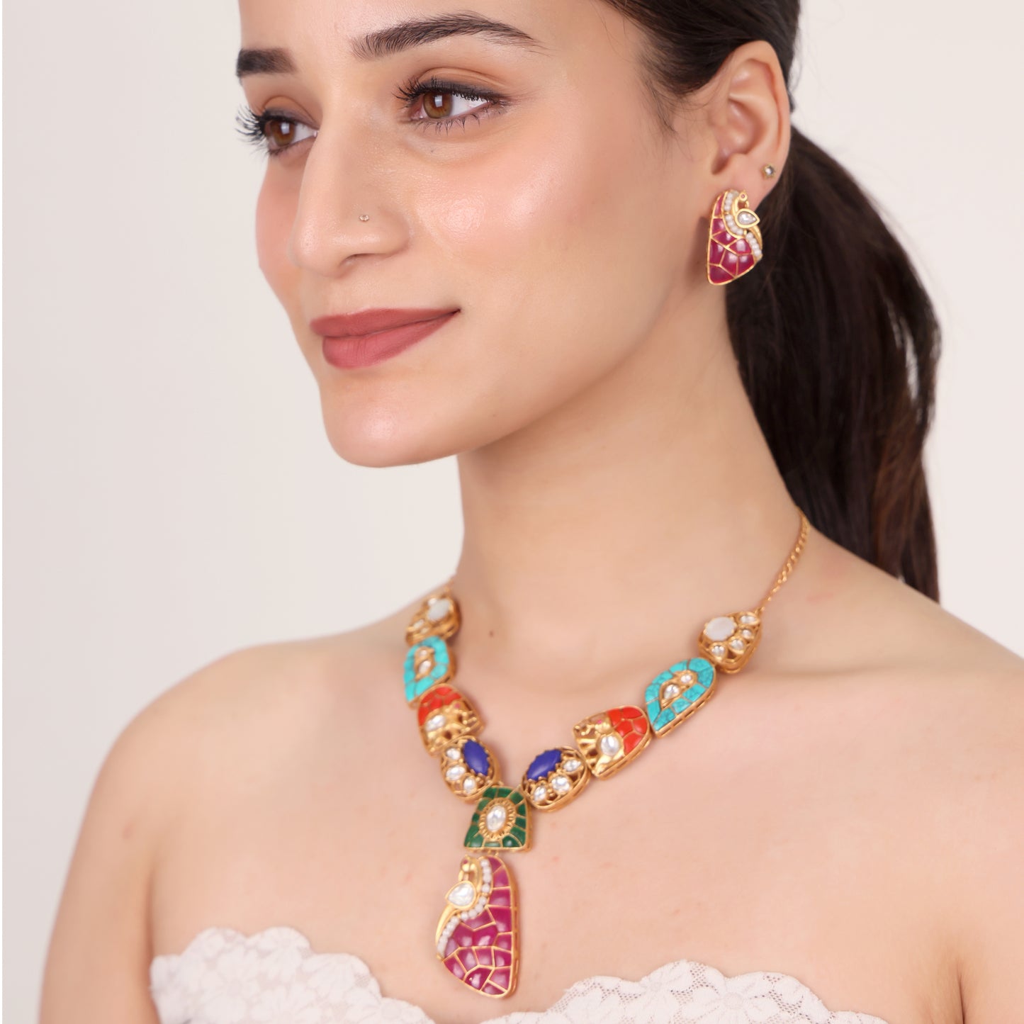 Multicolour Kundan Pendant Set