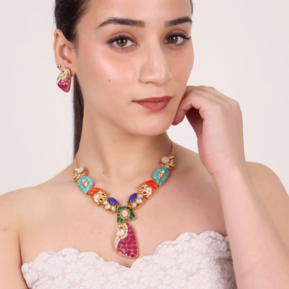 Multicolour Kundan Pendant Set