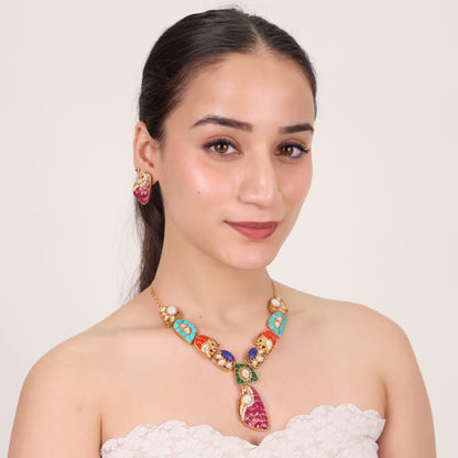Multicolour Kundan Pendant Set
