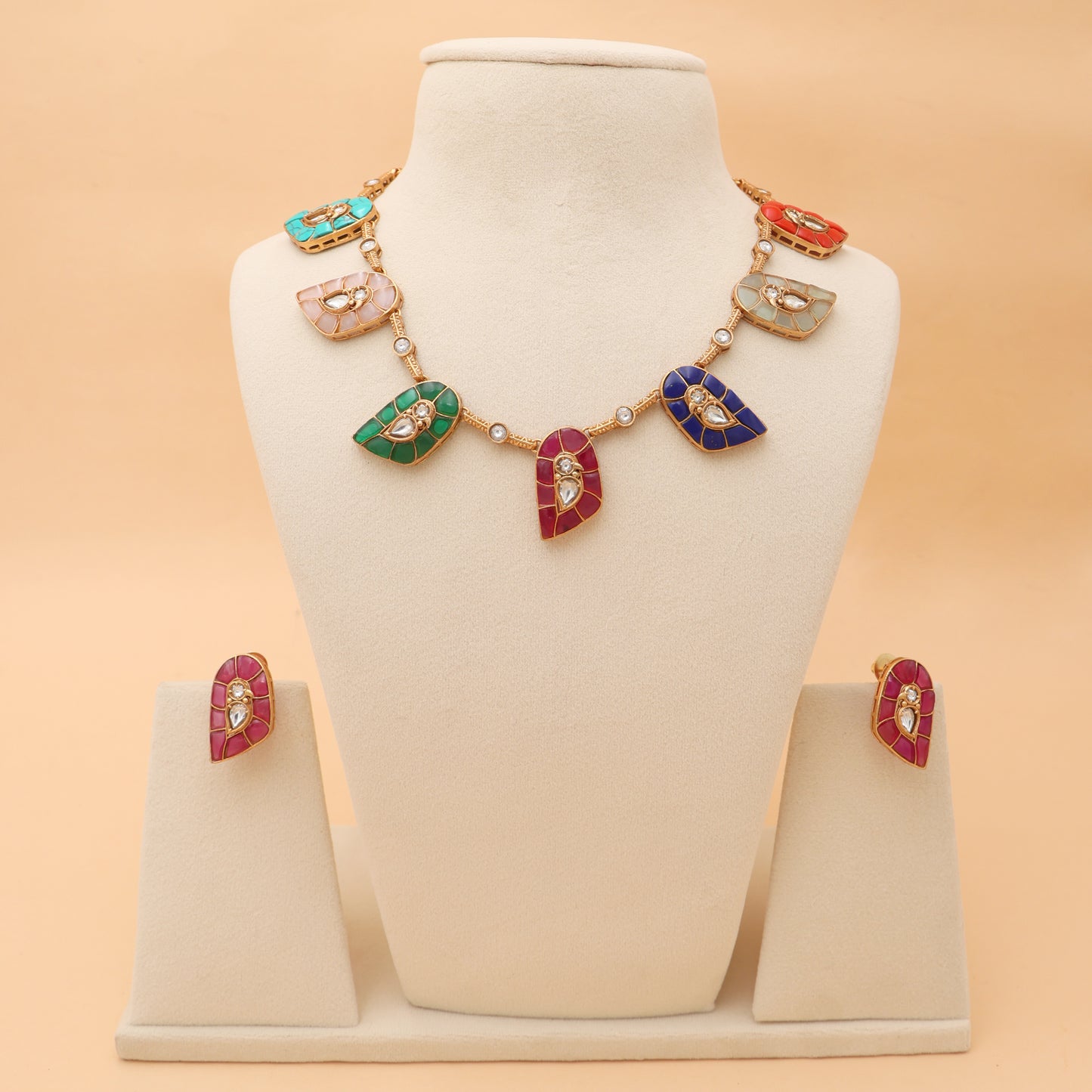 Patralekha Multicolour Kundan Leaf Necklace Set