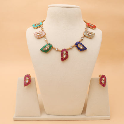 Patralekha Multicolour Kundan Leaf Necklace Set