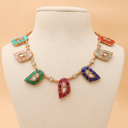 Patralekha Multicolour Kundan Leaf Necklace Set