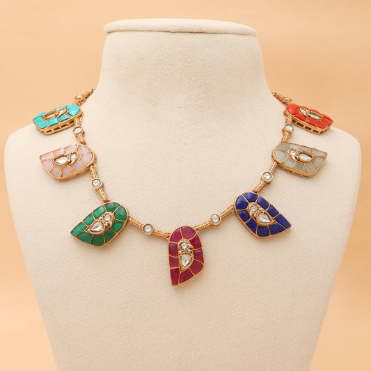 Patralekha Multicolour Kundan Leaf Necklace Set