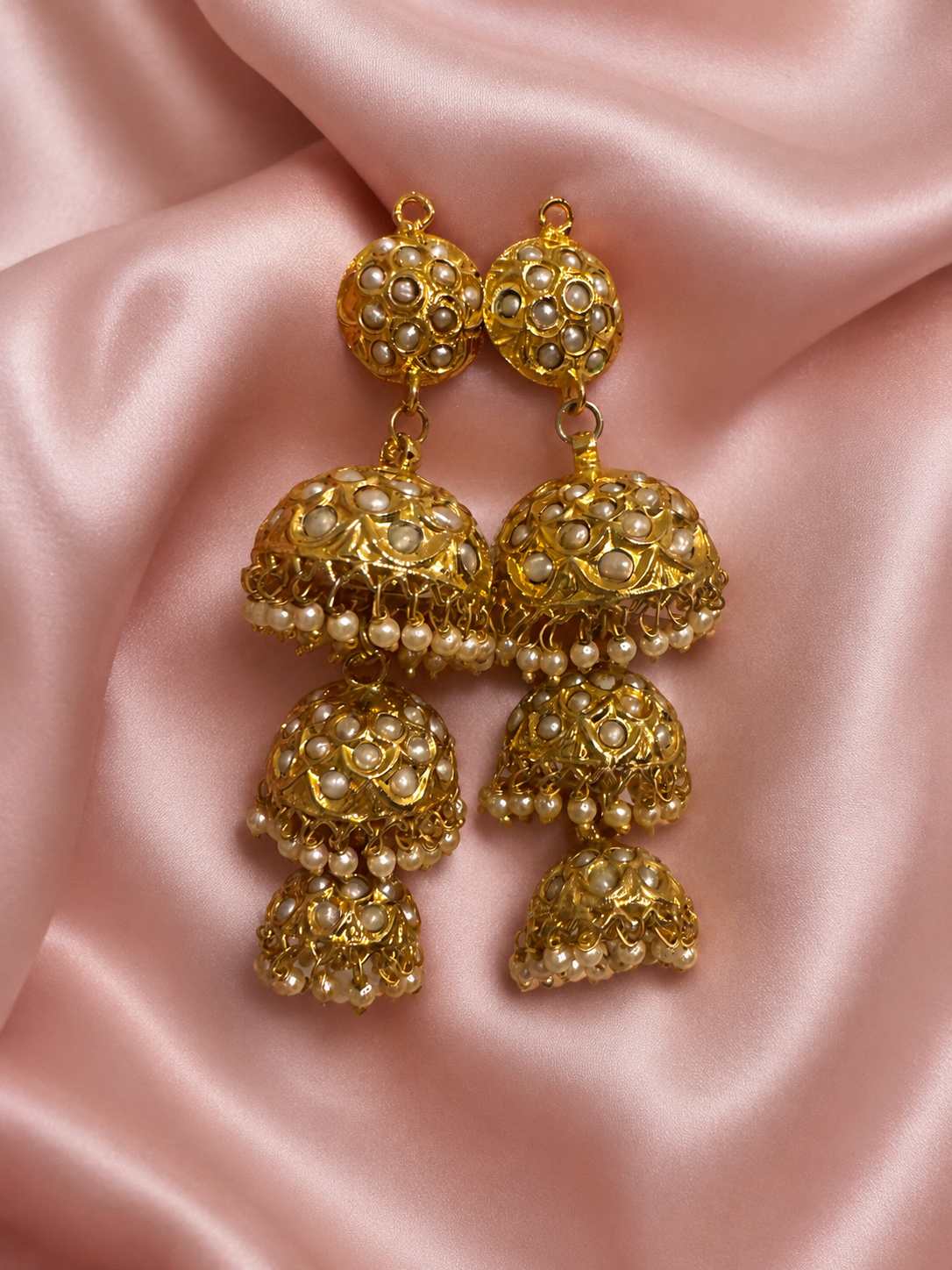 Zareen Ivory Pearl Tiered Jhumkas
