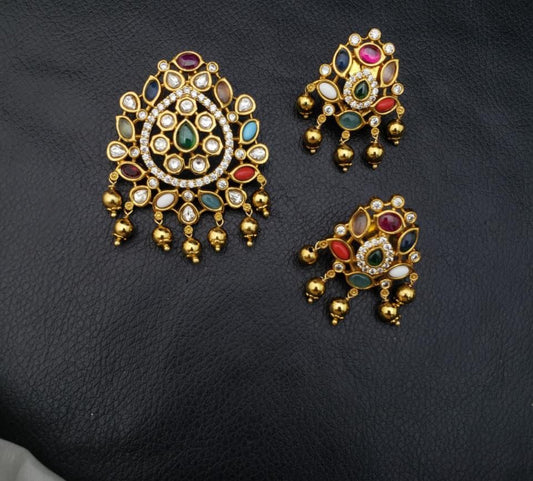 Rajwada Polki Pendant Set