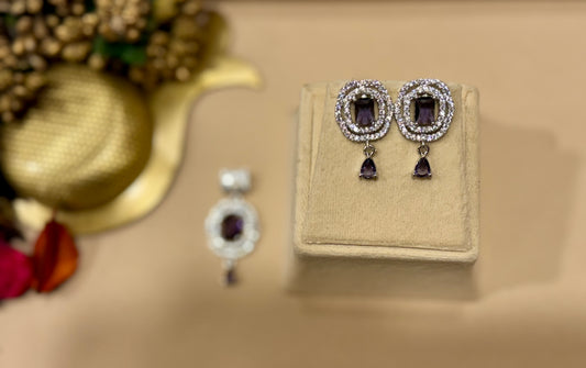 Amethyst Halo Pendant Set