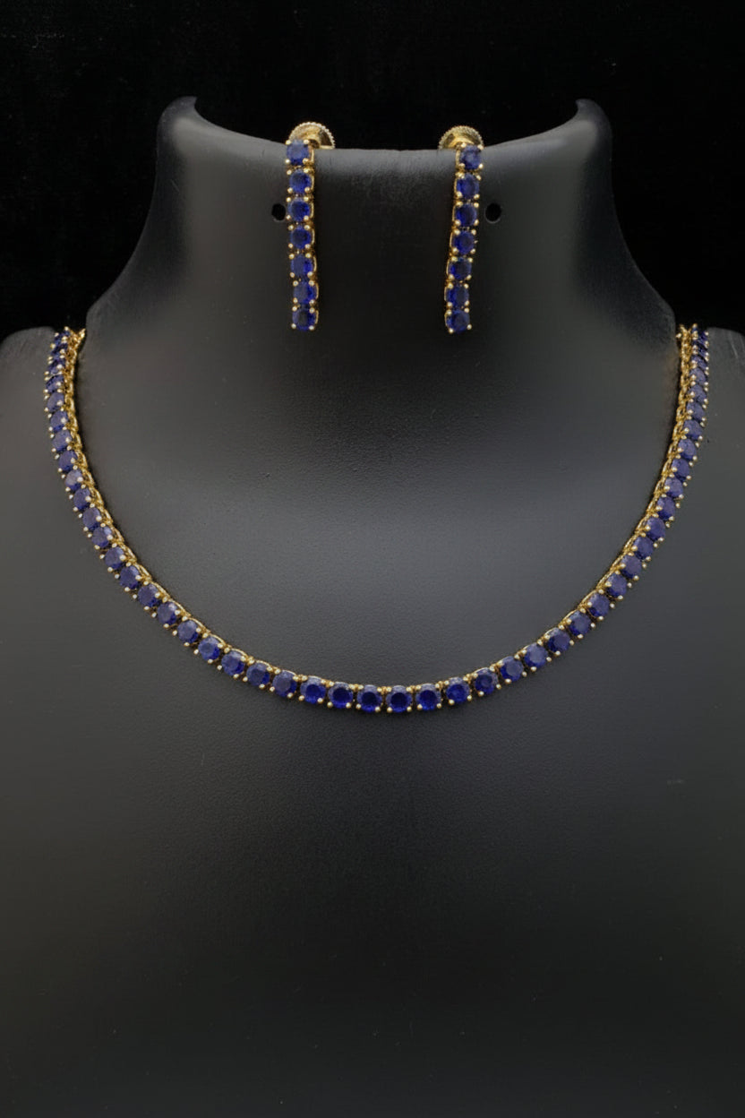 Sapphire Blue Tennis Necklace & Earrings Set