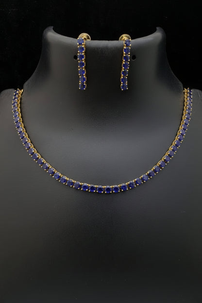 Sapphire Blue Tennis Necklace & Earrings Set