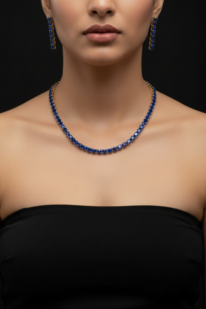Sapphire Blue Tennis Necklace & Earrings Set