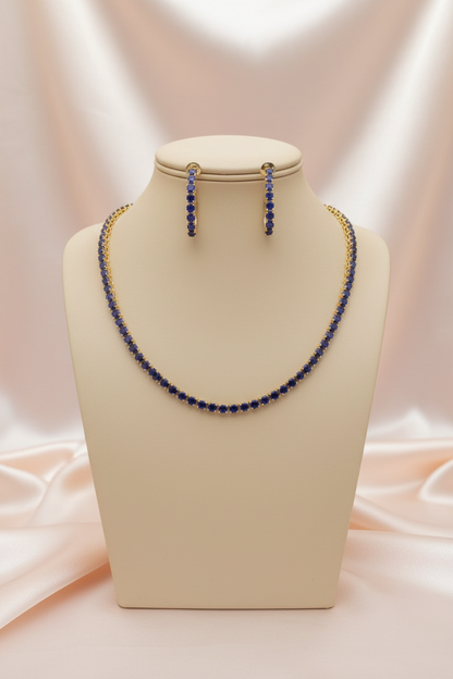 Sapphire Blue Tennis Necklace & Earrings Set
