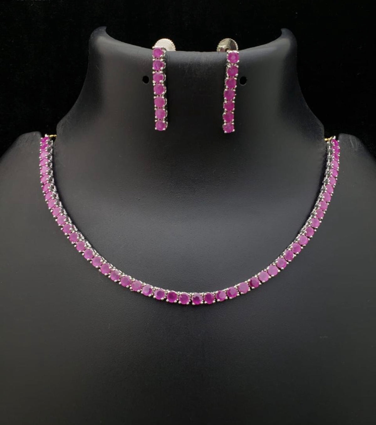 Rani Pink Tennis Necklace & Earrings Set