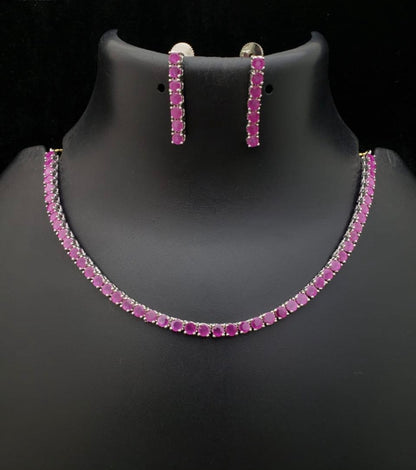 Rani Pink Tennis Necklace & Earrings Set