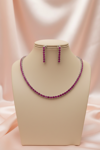 Rani Pink Tennis Necklace & Earrings Set